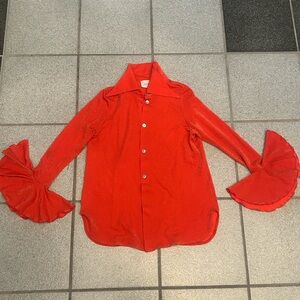 Women’s Red Ruffled Sleeve Shirt & Flared Pant Two Piece